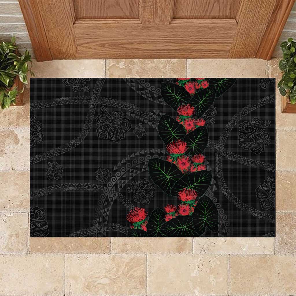 Hawaiian Kakau Art Rubber Doormat Taro Leaves with Ohia Lehua and Pakala Pattern - Polynesian Pride