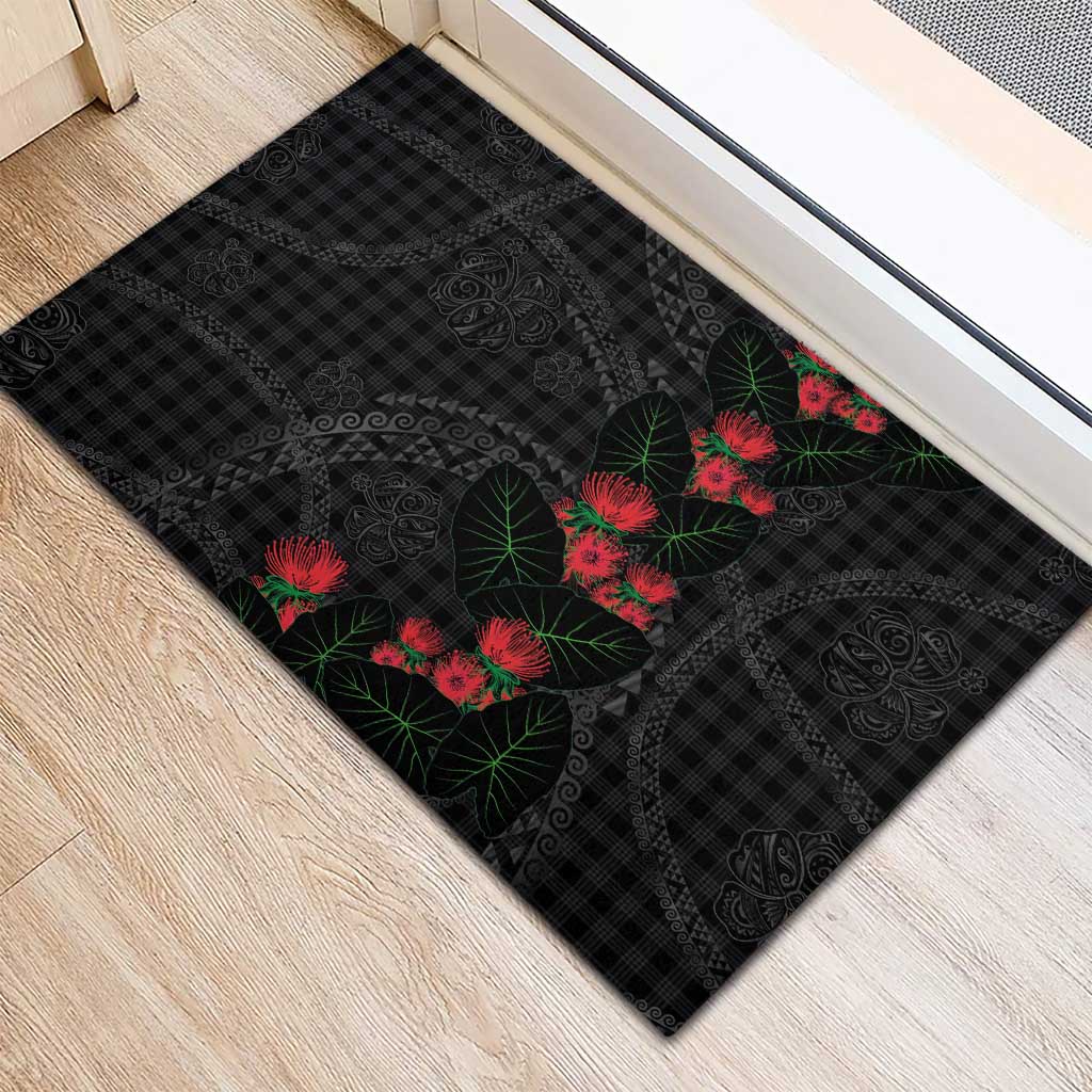 Hawaiian Kakau Art Rubber Doormat Taro Leaves with Ohia Lehua and Pakala Pattern - Polynesian Pride