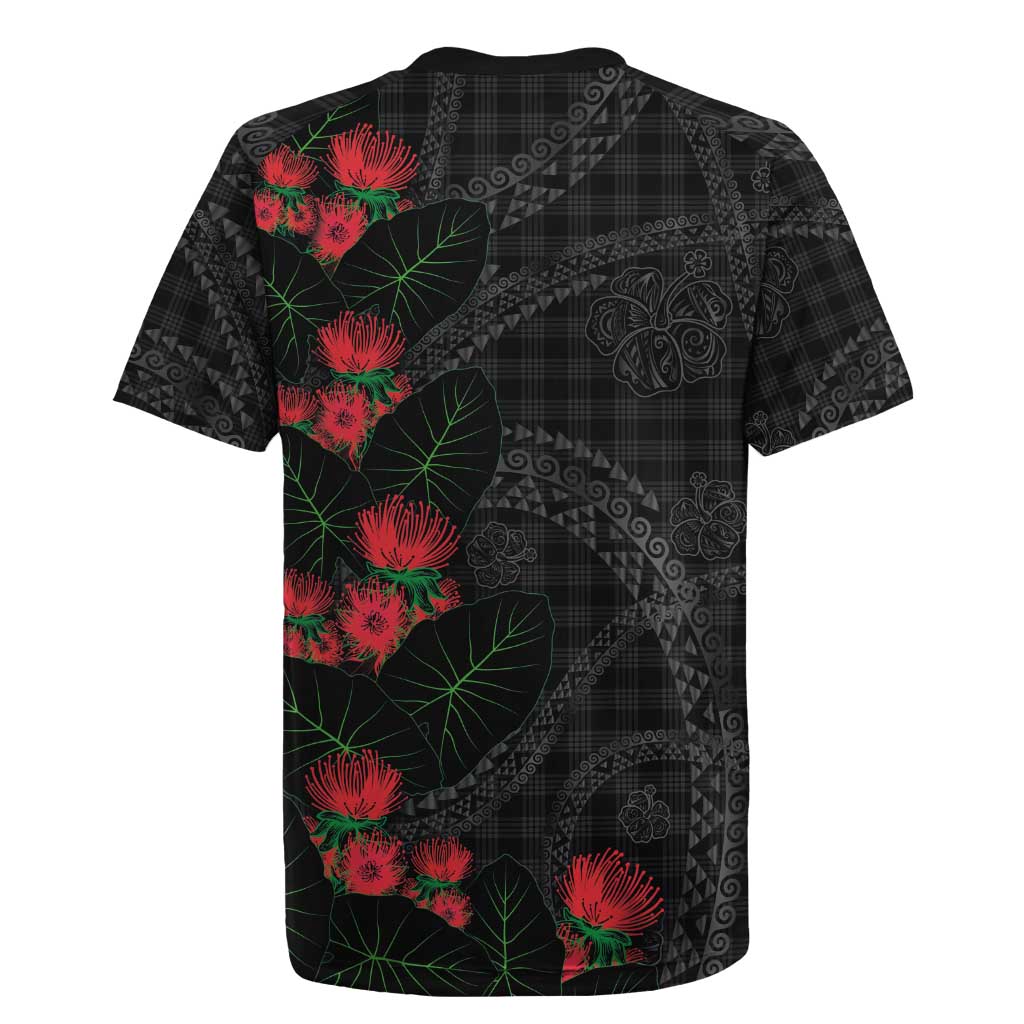 Hawaiian Kakau Art Rugby Jersey Taro Leaves with Ohia Lehua and Pakala Pattern - Polynesian Pride
