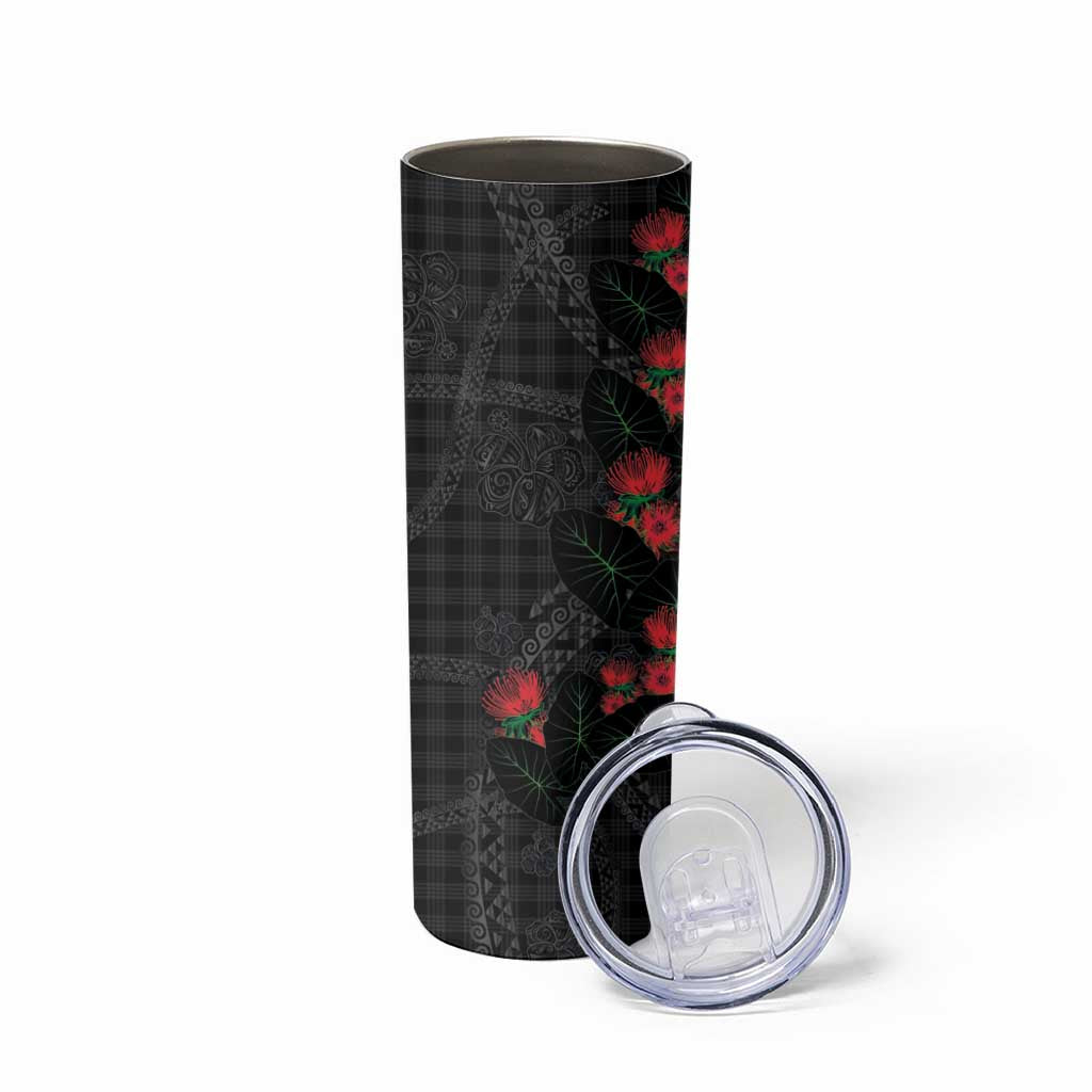 Hawaiian Kakau Art Skinny Tumbler Taro Leaves with Ohia Lehua and Pakala Pattern - Polynesian Pride