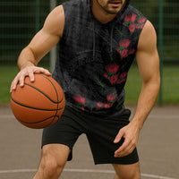 Hawaiian Kakau Art Sleeveless Hoodie Taro Leaves with Ohia Lehua and Pakala Pattern - Polynesian Pride