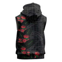 Hawaiian Kakau Art Sleeveless Zip Hoodie Taro Leaves with Ohia Lehua and Pakala Pattern - Polynesian Pride