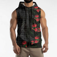 Hawaiian Kakau Art Sleeveless Zip Hoodie Taro Leaves with Ohia Lehua and Pakala Pattern - Polynesian Pride