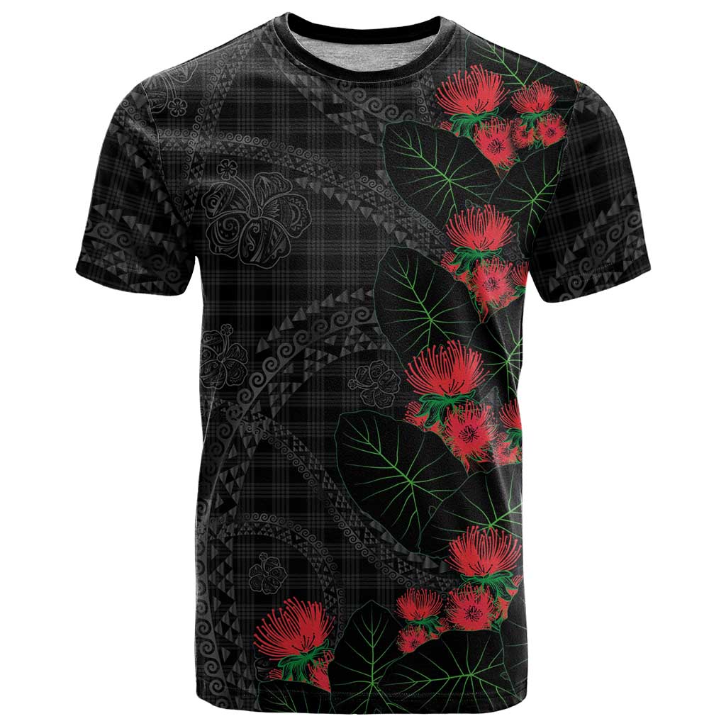 Hawaiian Kakau Art T Shirt Taro Leaves with Ohia Lehua and Pakala Pattern - Polynesian Pride