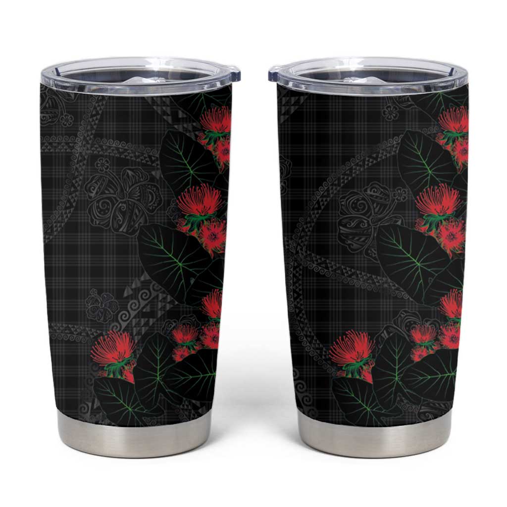Hawaiian Kakau Art Tumbler Cup Taro Leaves with Ohia Lehua and Pakala Pattern - Polynesian Pride