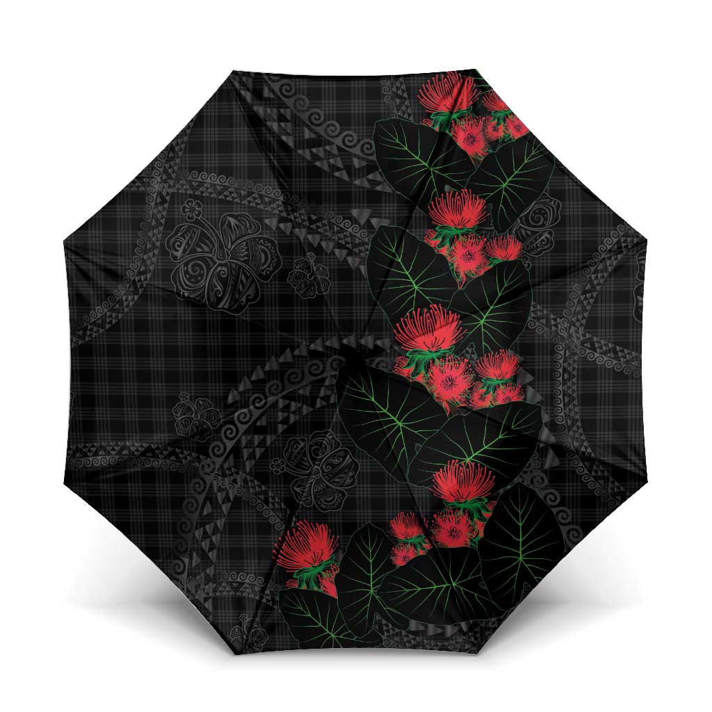 Hawaiian Kakau Art Umbrella Taro Leaves with Ohia Lehua and Pakala Pattern - Polynesian Pride