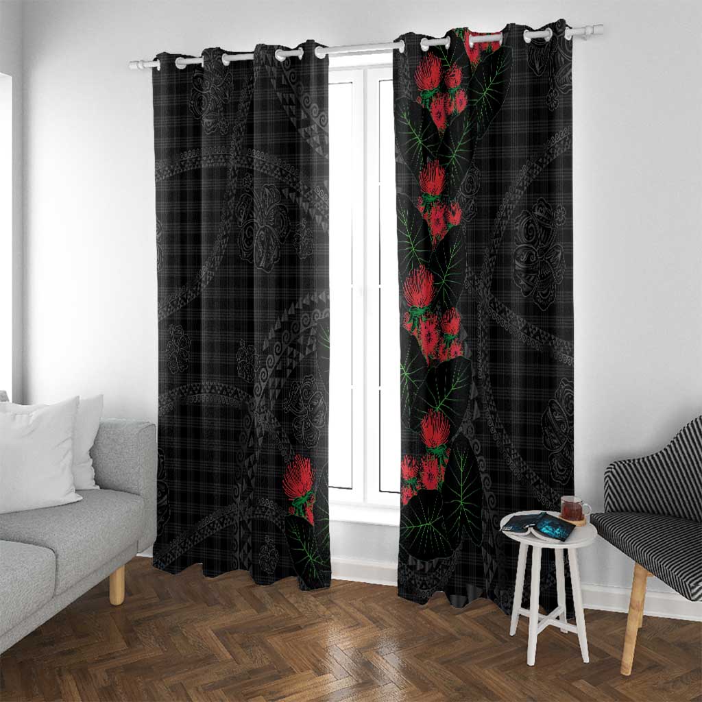Hawaiian Kakau Art Window Curtain Taro Leaves with Ohia Lehua and Pakala Pattern - Polynesian Pride