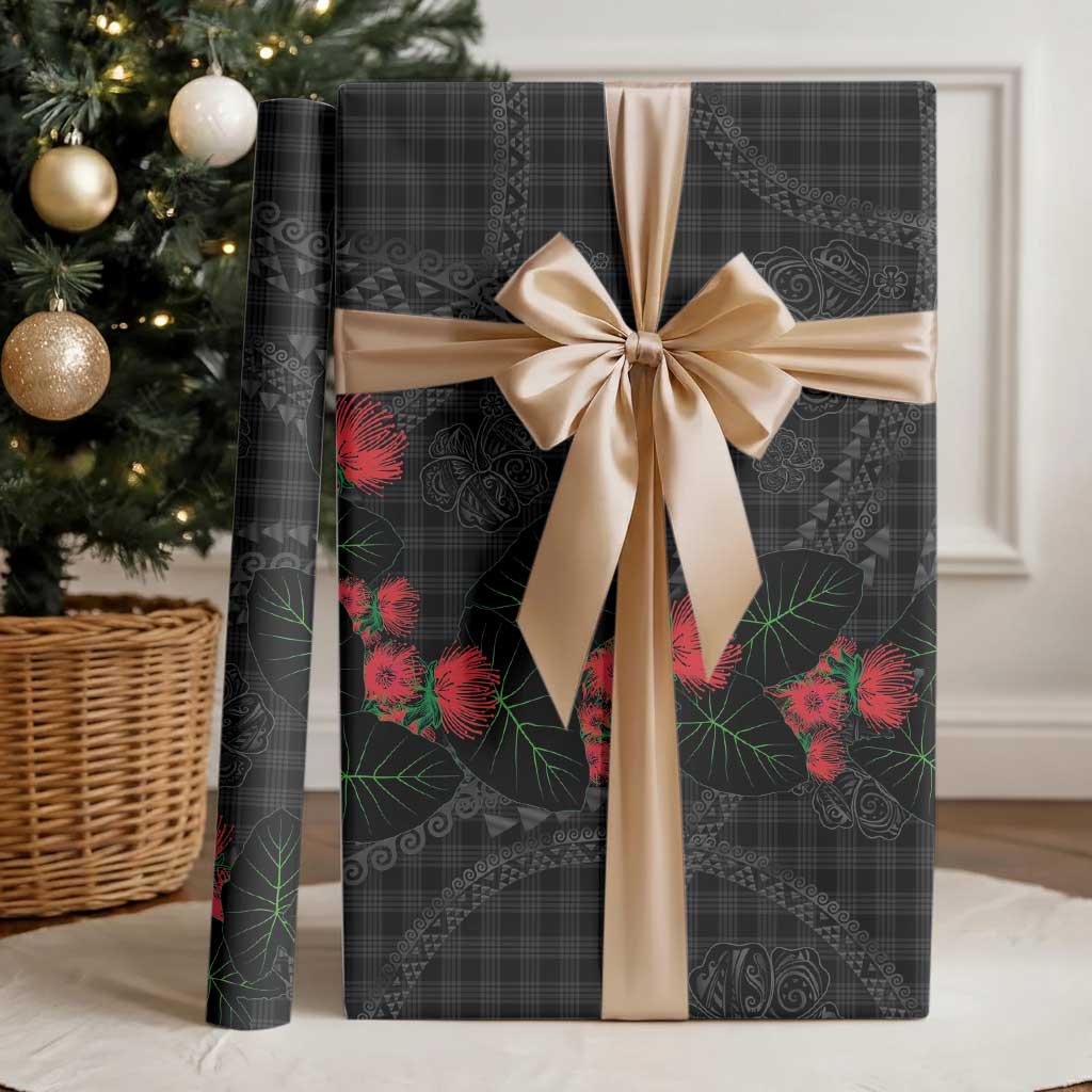 Hawaiian Kakau Art Wrapping Paper Taro Leaves with Ohia Lehua and Pakala Pattern - Polynesian Pride