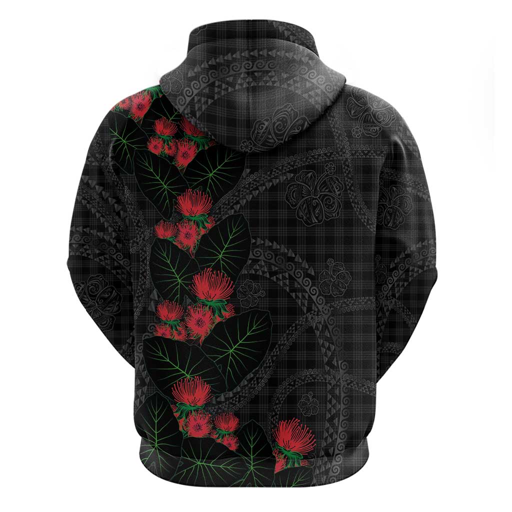Hawaiian Kakau Art Zip Hoodie Taro Leaves with Ohia Lehua and Pakala Pattern - Polynesian Pride