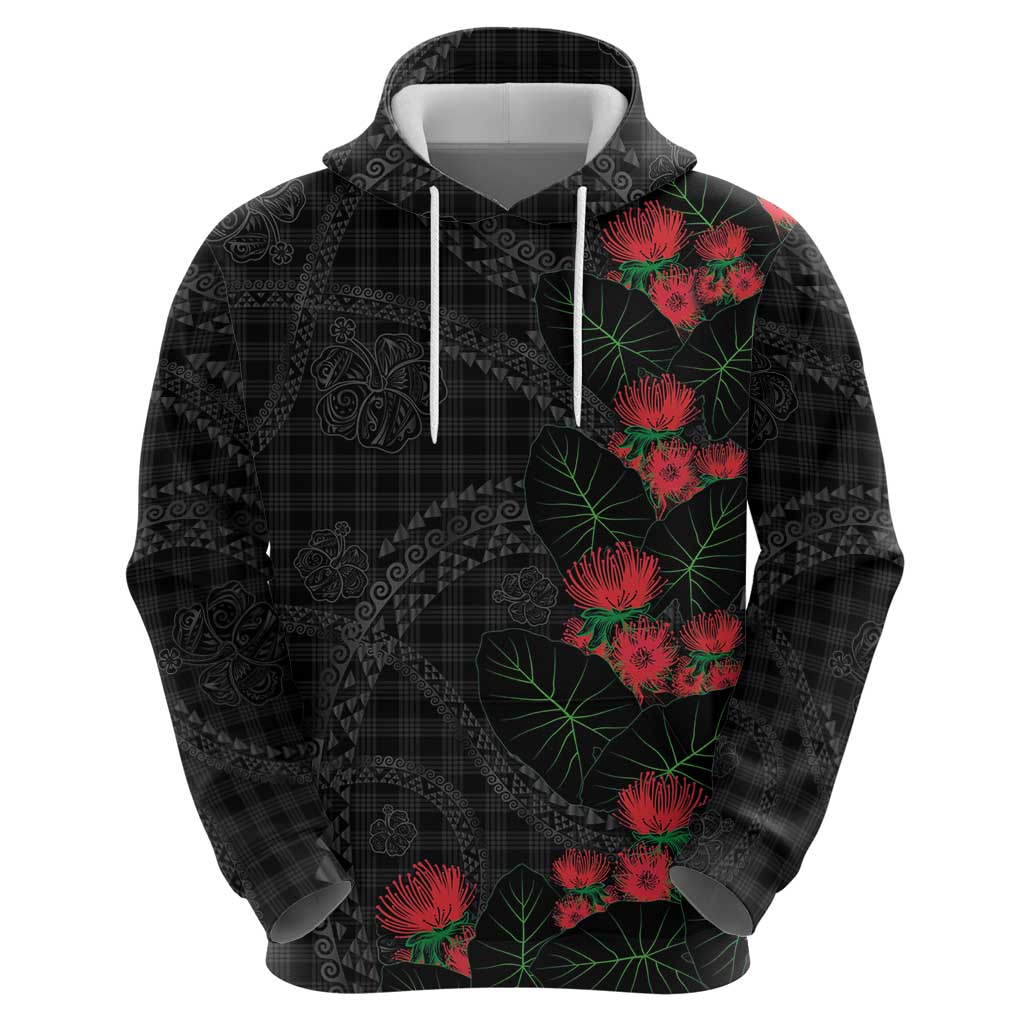 Hawaiian Kakau Art Zip Hoodie Taro Leaves with Ohia Lehua and Pakala Pattern - Polynesian Pride