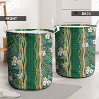 Hawaiian Art Flower Tribal with Lei Laundry Basket Palaka Pattern Green Color LT03 - Polynesian Pride