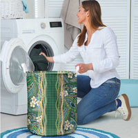 Hawaiian Art Flower Tribal with Lei Laundry Basket Palaka Pattern Green Color LT03 - Polynesian Pride