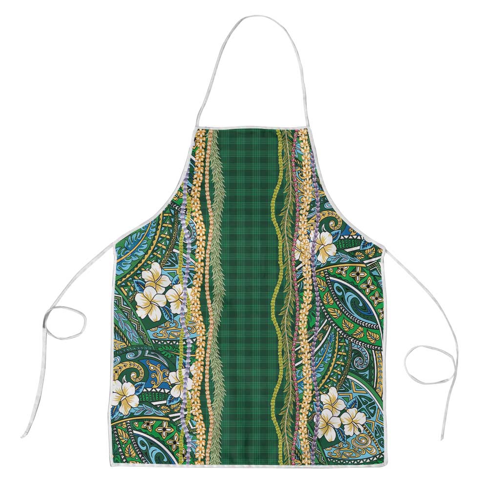 Hawaiian Art Flower Tribal with Lei Apron Palaka Pattern Green Color - Polynesian Pride