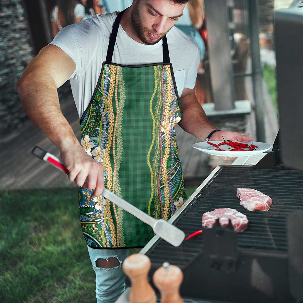 Hawaiian Art Flower Tribal with Lei Apron Palaka Pattern Green Color - Polynesian Pride