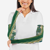 Hawaiian Art Flower Tribal with Lei Arm Sleeves Palaka Pattern Green Color LT03 - Polynesian Pride
