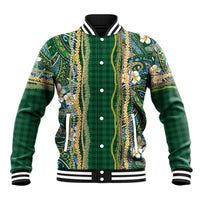 Hawaiian Art Flower Tribal with Lei Baseball Jacket Palaka Pattern Green Color LT03 Unisex Green - Polynesian Pride