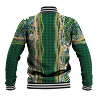 Hawaiian Art Flower Tribal with Lei Baseball Jacket Palaka Pattern Green Color LT03 - Polynesian Pride