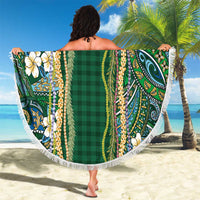 Hawaiian Art Flower Tribal with Lei Beach Blanket Palaka Pattern Green Color - Polynesian Pride