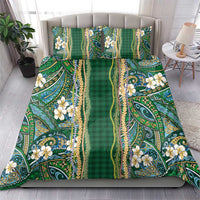 Hawaiian Art Flower Tribal with Lei Bedding Set Palaka Pattern Green Color - Polynesian Pride