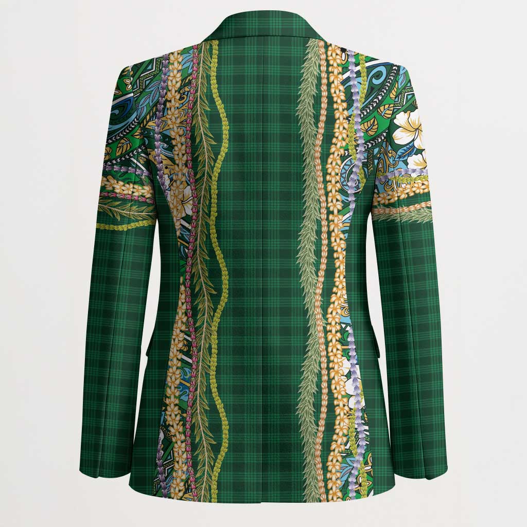 Hawaiian Art Flower Tribal with Lei Blazer Palaka Pattern Green Color - Polynesian Pride