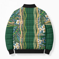 Hawaiian Art Flower Tribal with Lei Bomber Puffer Jacket Palaka Pattern Green Color LT03 - Polynesian Pride