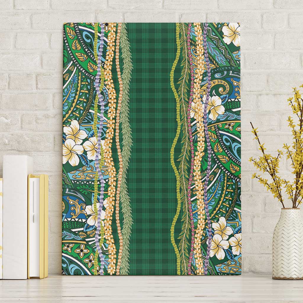 Hawaiian Art Flower Tribal with Lei Canvas Wall Art Palaka Pattern Green Color LT03 Without Frame Green - Polynesian Pride
