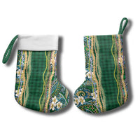 Hawaiian Art Flower Tribal with Lei Christmas Stocking Palaka Pattern Green Color - Polynesian Pride