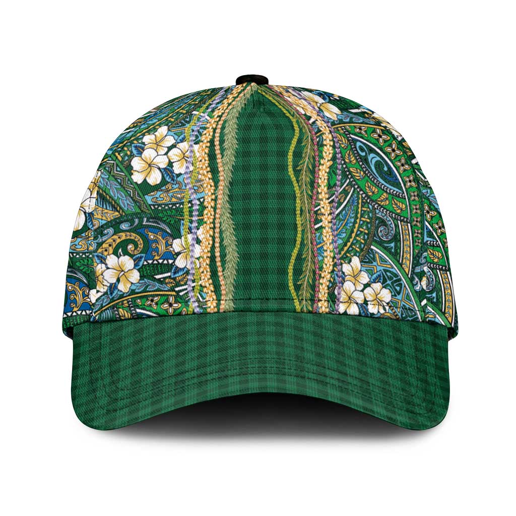 Hawaiian Art Flower Tribal with Lei Classic Cap Palaka Pattern Green Color LT03 Universal Fit Green - Polynesian Pride