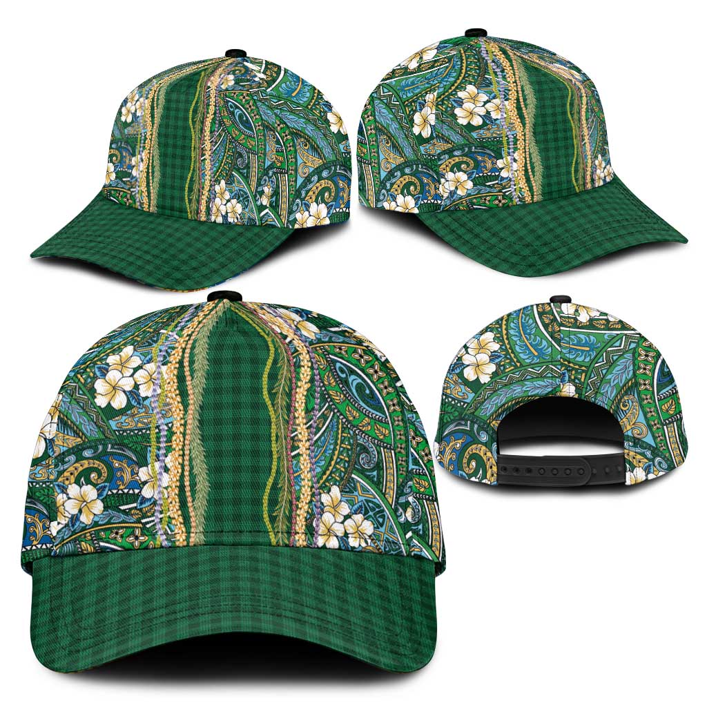 Hawaiian Art Flower Tribal with Lei Classic Cap Palaka Pattern Green Color LT03 - Polynesian Pride