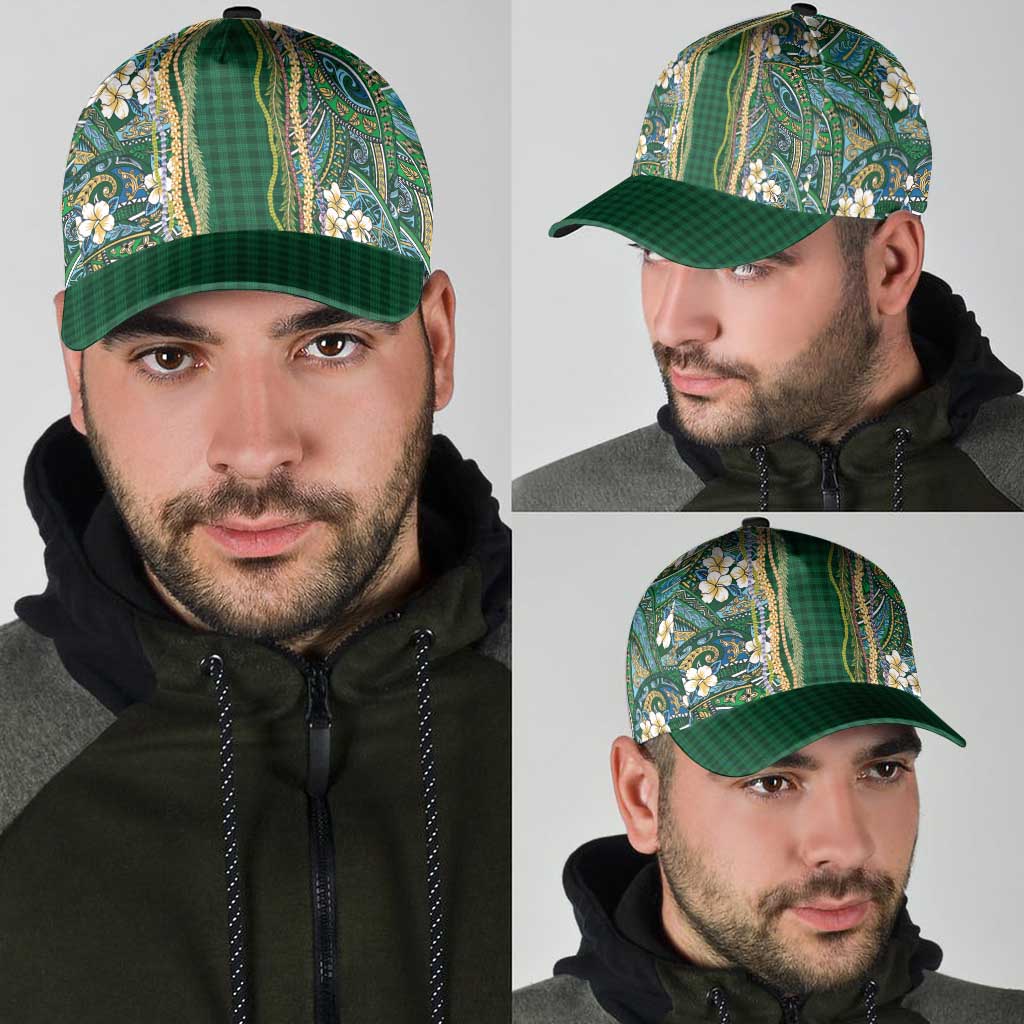 Hawaiian Art Flower Tribal with Lei Classic Cap Palaka Pattern Green Color LT03 - Polynesian Pride