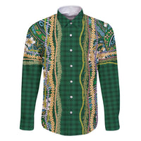 Hawaiian Art Flower Tribal with Lei Family Matching Mermaid Dress and Hawaiian Shirt Palaka Pattern Green Color - Polynesian Pride