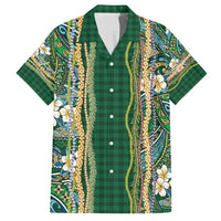 Hawaiian Art Flower Tribal with Lei Family Matching Summer Maxi Dress and Hawaiian Shirt Palaka Pattern Green Color - Polynesian Pride