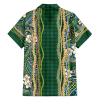 Hawaiian Art Flower Tribal with Lei Family Matching Tank Maxi Dress and Hawaiian Shirt Palaka Pattern Green Color - Polynesian Pride