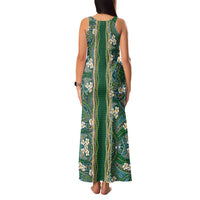 Hawaiian Art Flower Tribal with Lei Family Matching Tank Maxi Dress and Hawaiian Shirt Palaka Pattern Green Color - Polynesian Pride