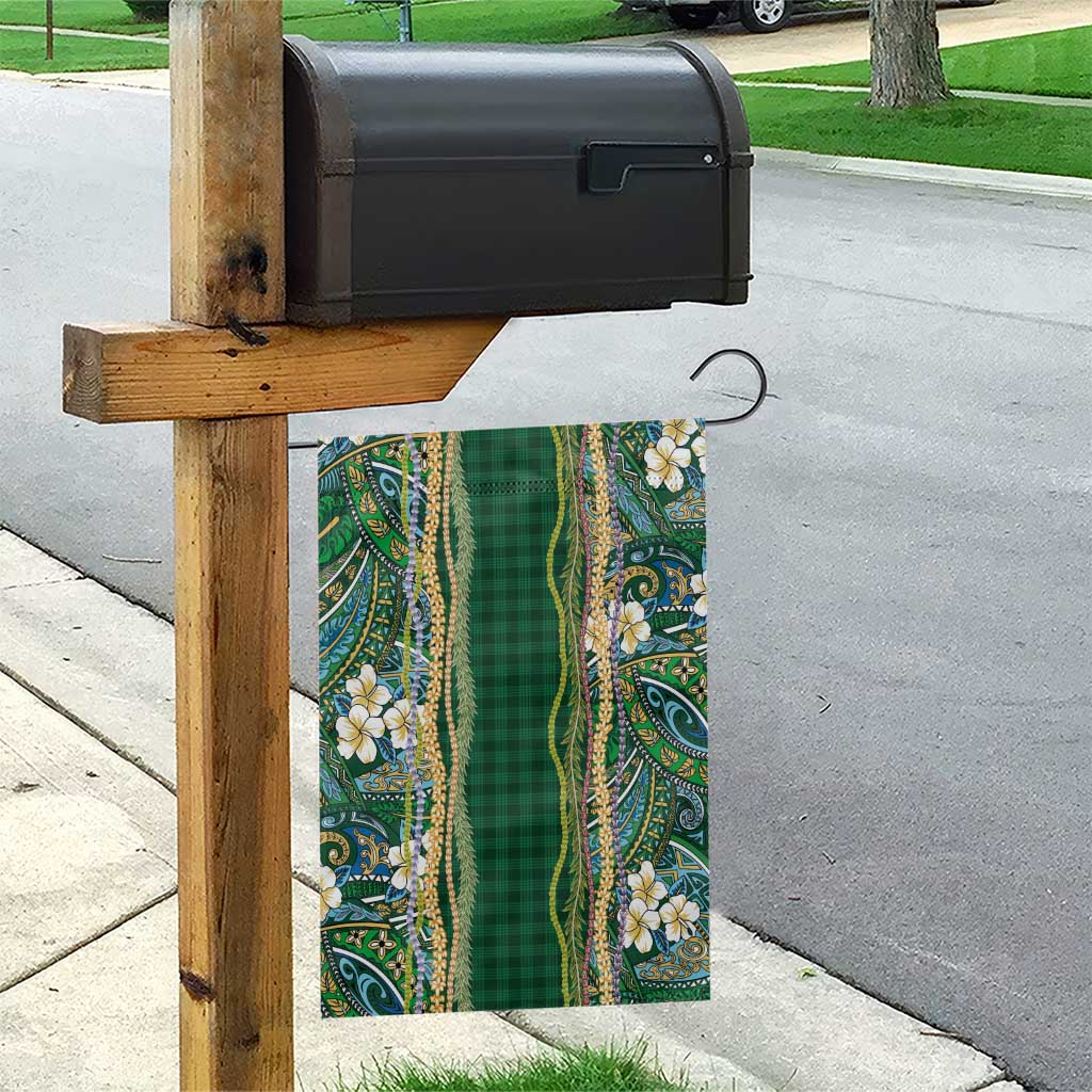 Hawaiian Art Flower Tribal with Lei Garden Flag Palaka Pattern Green Color - Polynesian Pride