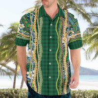Hawaiian Art Flower Tribal with Lei Hawaiian Shirt Palaka Pattern Green Color - Polynesian Pride