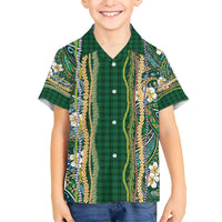 Hawaiian Art Flower Tribal with Lei Hawaiian Shirt Palaka Pattern Green Color - Polynesian Pride