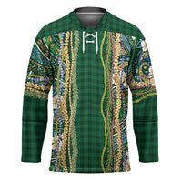 Hawaiian Art Flower Tribal with Lei Hockey Jersey Palaka Pattern Green Color - Polynesian Pride