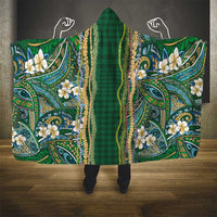 Hawaiian Art Flower Tribal with Lei Hooded Blanket Palaka Pattern Green Color LT03 - Polynesian Pride