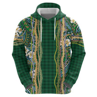 Hawaiian Art Flower Tribal with Lei Hoodie Palaka Pattern Green Color - Polynesian Pride