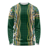 Hawaiian Art Flower Tribal with Lei Long Sleeve Shirt Palaka Pattern Green Color LT03 Unisex Green - Polynesian Pride