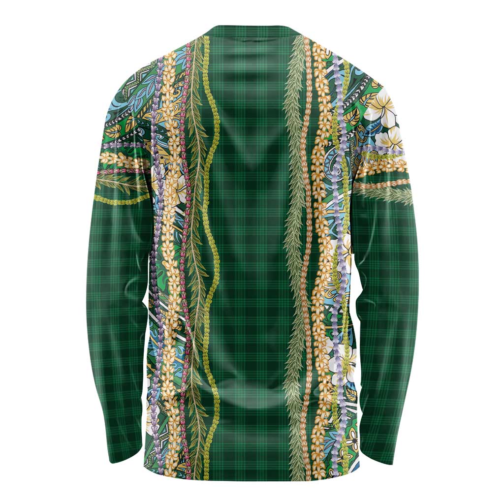 Hawaiian Art Flower Tribal with Lei Long Sleeve Shirt Palaka Pattern Green Color LT03 - Polynesian Pride