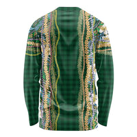 Hawaiian Art Flower Tribal with Lei Long Sleeve Shirt Palaka Pattern Green Color LT03 - Polynesian Pride