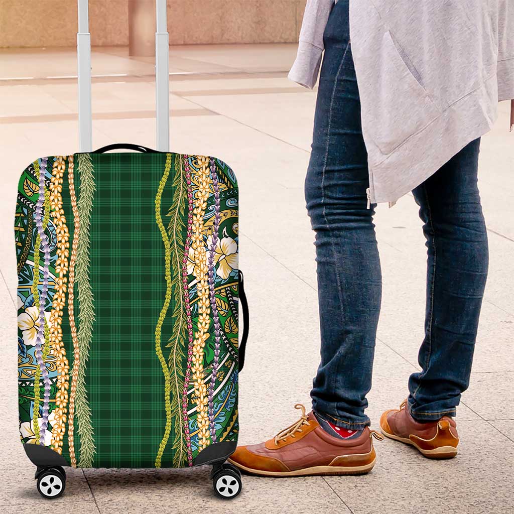 Hawaiian Art Flower Tribal with Lei Luggage Cover Palaka Pattern Green Color - Polynesian Pride