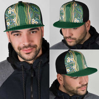 Hawaiian Art Flower Tribal with Lei Mesh Trucker Cap Palaka Pattern Green Color - Polynesian Pride