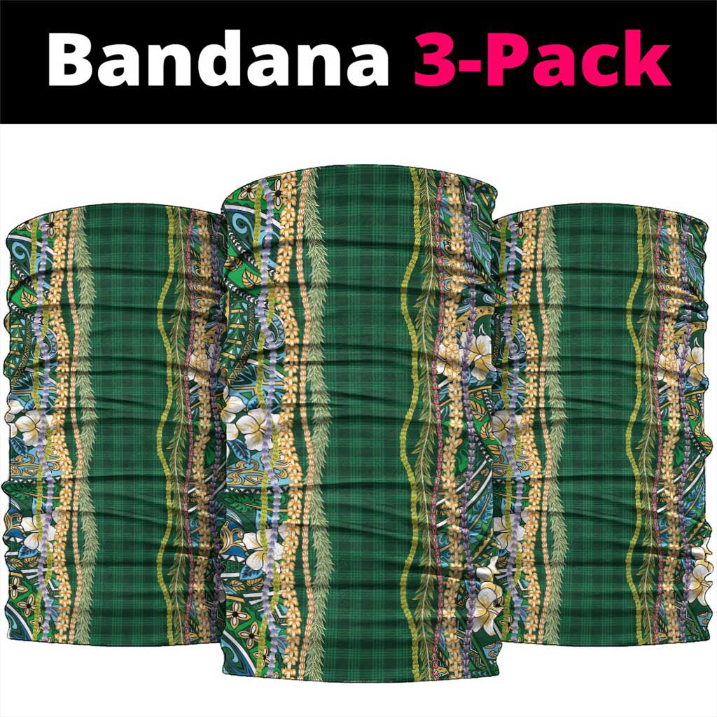 Hawaiian Art Flower Tribal with Lei Neck Gaiter Palaka Pattern Green Color LT03 package One Size: 25*50cm Green - Polynesian Pride