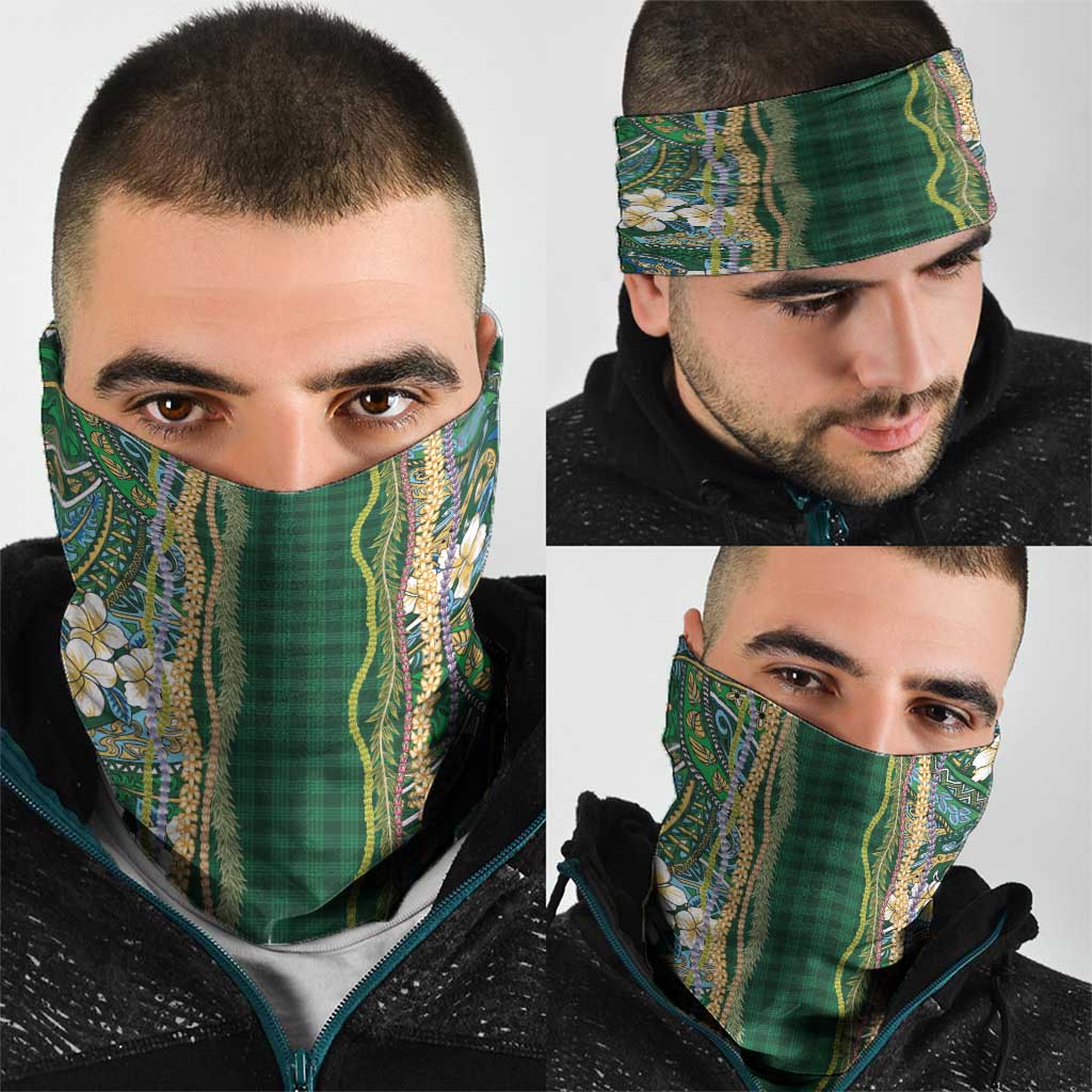 Hawaiian Art Flower Tribal with Lei Neck Gaiter Palaka Pattern Green Color LT03 - Polynesian Pride