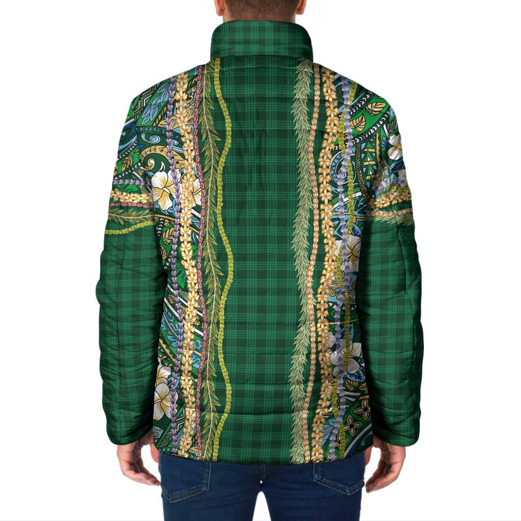 Hawaiian Art Flower Tribal with Lei Padded Jacket Palaka Pattern Green Color LT03 - Polynesian Pride