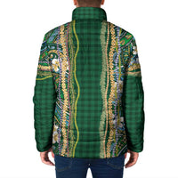 Hawaiian Art Flower Tribal with Lei Padded Jacket Palaka Pattern Green Color LT03 - Polynesian Pride