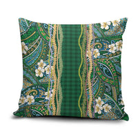 Hawaiian Art Flower Tribal with Lei Pillow Cover Palaka Pattern Green Color - Polynesian Pride
